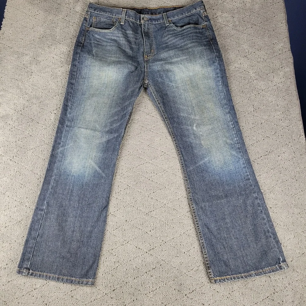 Levis 527 Jeans Mens 38x30 Blue Slim Fit Bootcut Whisker Honeycomb Faded Denim